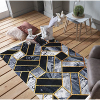 Kusový koberec BLACK and GOLD Tiles - černý/zlatý