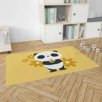 Dětský pěnový koberec PANDA květiny - 100x150 cm - žlutý