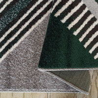 Kusový koberec WAVE geometrie - tmavě zelený/šedý