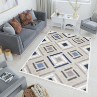 Kusový koberec AVENTURA Tiles - krémový/modrý
