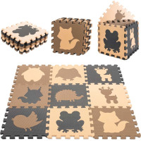 Pěnová puzzle podložka pro děti 9 prvků - béžová/hnědá/černá - 85cm x 85cm x 1 cm
