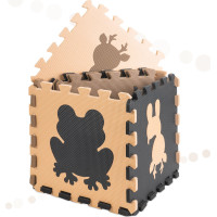 Pěnová puzzle podložka pro děti 9 prvků - béžová/hnědá/černá - 85cm x 85cm x 1 cm