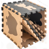 Pěnová puzzle podložka pro děti 9 prvků - béžová/hnědá/černá - 85cm x 85cm x 1 cm