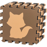 Pěnová puzzle podložka pro děti 9 prvků - béžová/hnědá/černá - 85cm x 85cm x 1 cm