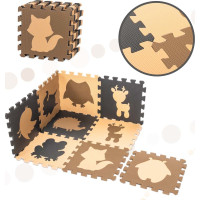 Pěnová puzzle podložka pro děti 9 prvků - béžová/hnědá/černá - 85cm x 85cm x 1 cm