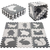 Pěnová puzzle podložka pro děti 9 prvků - šedá/ecru - 85cm x 85cm x 1cm