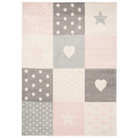 Kusový koberec AZUR srdíčka a hvězdičky - šedý/růžový/bílý, 160x220 cm