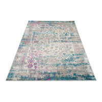 Kusový koberec AZUR vintage - šedý/růžový/modrý, 60x100 cm