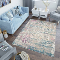 Kusový koberec AZUR vintage - šedý/růžový/modrý, 60x100 cm