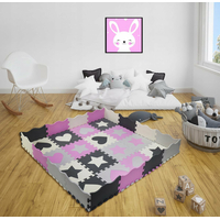 Matadi Pěnové puzzle šedo-růžové Srdce a hvězdy (28x28)