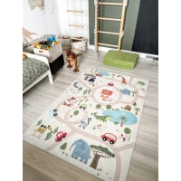 Dětský kusový koberec Bambino 1165 Zoo beige