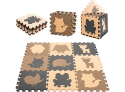 Pěnová puzzle podložka pro děti 9 prvků - béžová/hnědá/černá - 85cm x 85cm x 1 cm