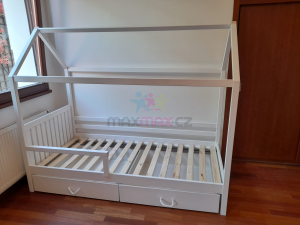 Dětská domečková postel z masivu borovice ROZALIE II se šuplíky - 200x90 cm - bílá