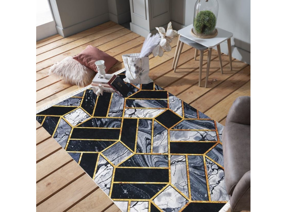 Kusový koberec BLACK and GOLD Tiles - černý/zlatý