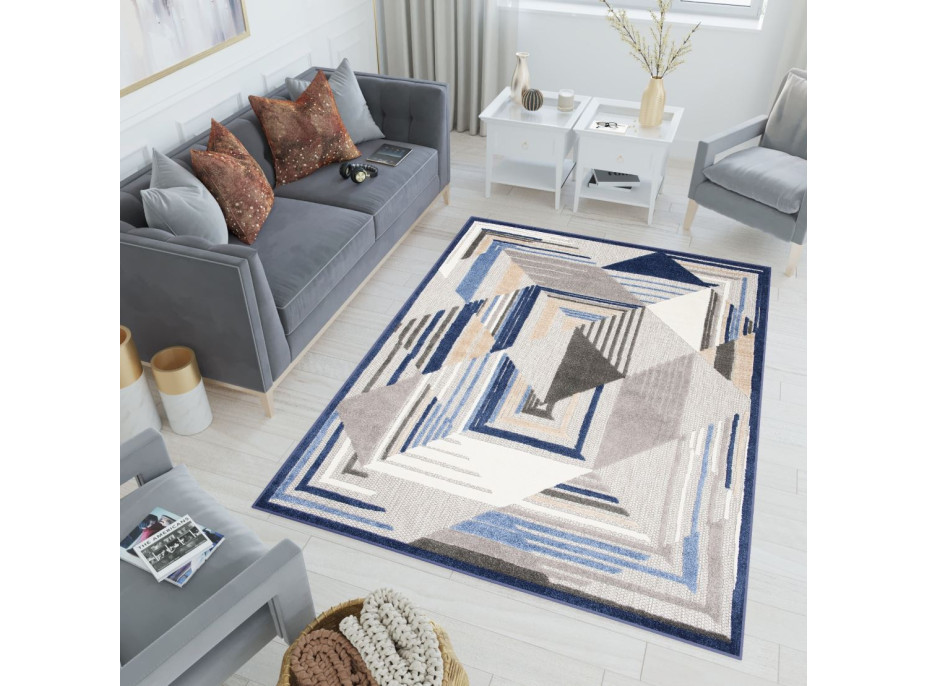 Kusový koberec AVENTURA Illusion - modrý/šedý