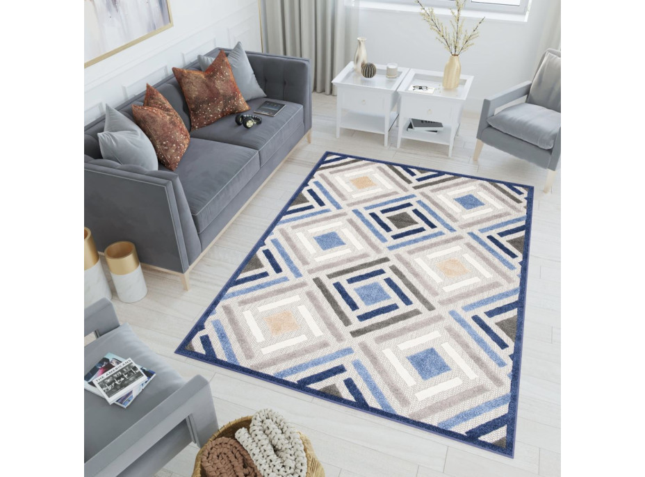 Kusový koberec AVENTURA Tiles - šedý/modrý
