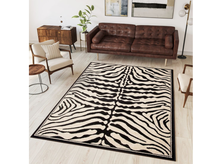 Kusový koberec BLACK ATLAS Zebra - černý/bílý