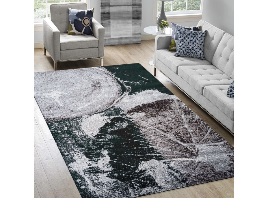 Kusový koberec WAVE wood - tmavě zelený/šedý