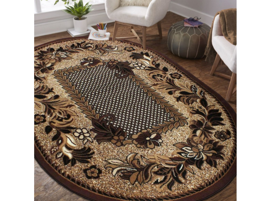 Kusový oválný koberec ALPHA Flower - hnědý