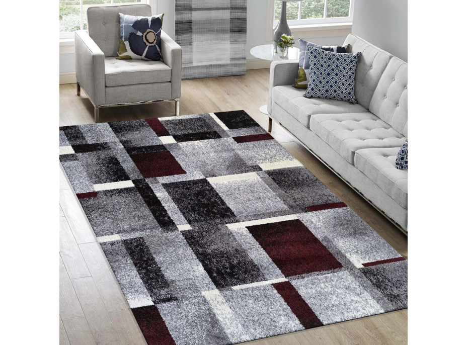 Kusový koberec WAVE Tiles - šedý/červený
