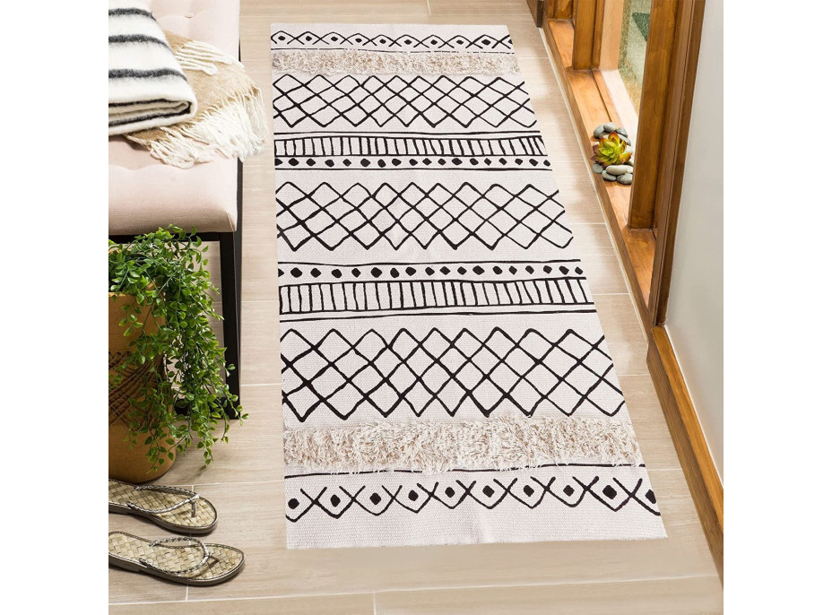 Kusový koberec BOHO - 50x160 cm - ecru/černý