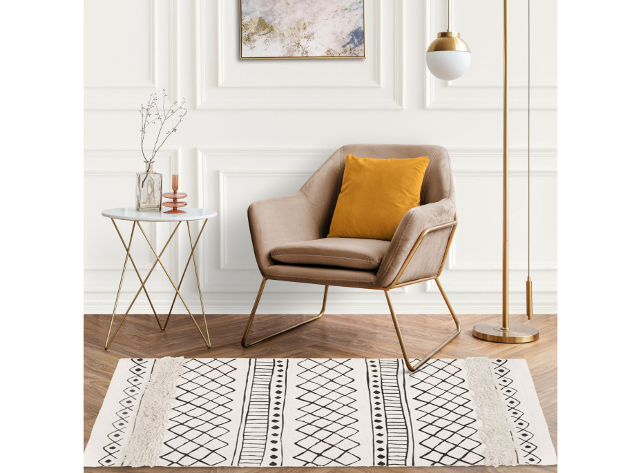 Kusový koberec BOHO - 50x160 cm - ecru/černý
