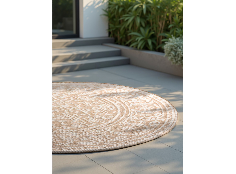 Kusový koberec Duet Kona Beige/White kruh - na ven i na doma