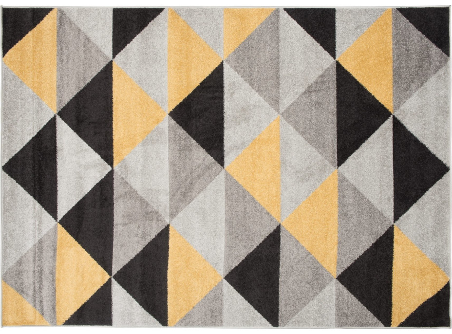 Kusový koberec AZUR trojúhelníky typ E - černý/šedý/žlutý