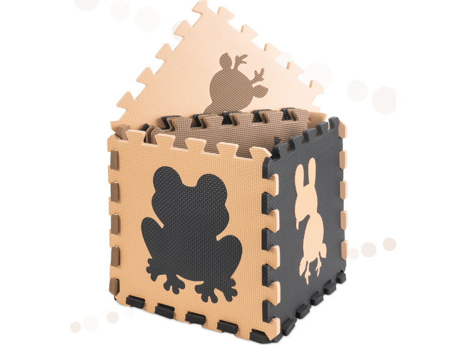 Pěnová puzzle podložka pro děti 9 prvků - béžová/hnědá/černá - 85cm x 85cm x 1 cm