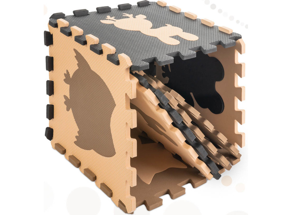 Pěnová puzzle podložka pro děti 9 prvků - béžová/hnědá/černá - 85cm x 85cm x 1 cm