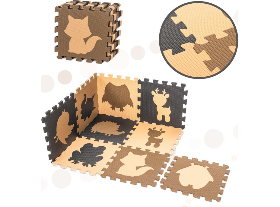 Pěnová puzzle podložka pro děti 9 prvků - béžová/hnědá/černá - 85cm x 85cm x 1 cm