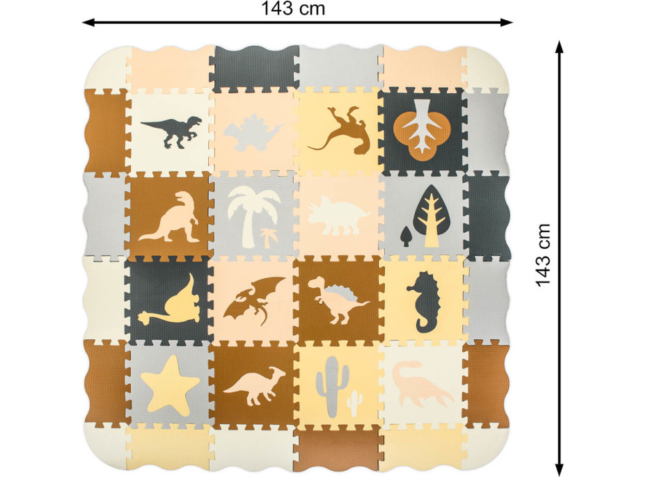 Pěnová puzzle podložka/ohrádka 36 prvků - Dinosauři - 143 cm x 143 cm x1 cm