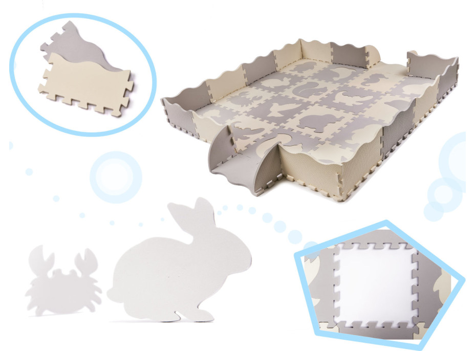 Pěnová puzzle podložka pro děti - 36 prvků - šedá/ecru