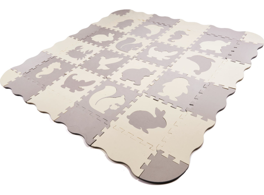 Pěnová puzzle podložka pro děti - 36 prvků - šedá/ecru