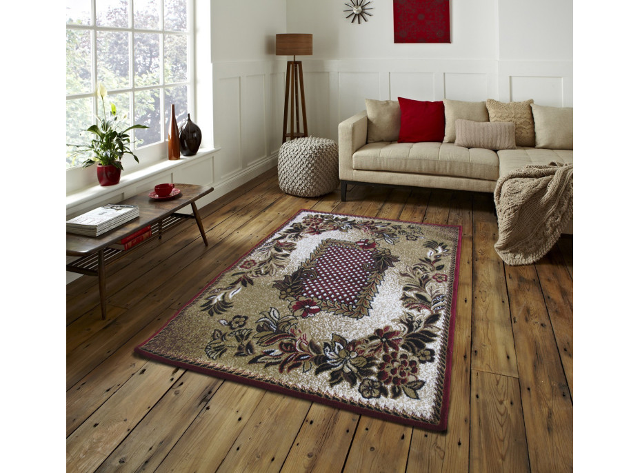 Kusový koberec ALPHA Flower - hnědý/červený