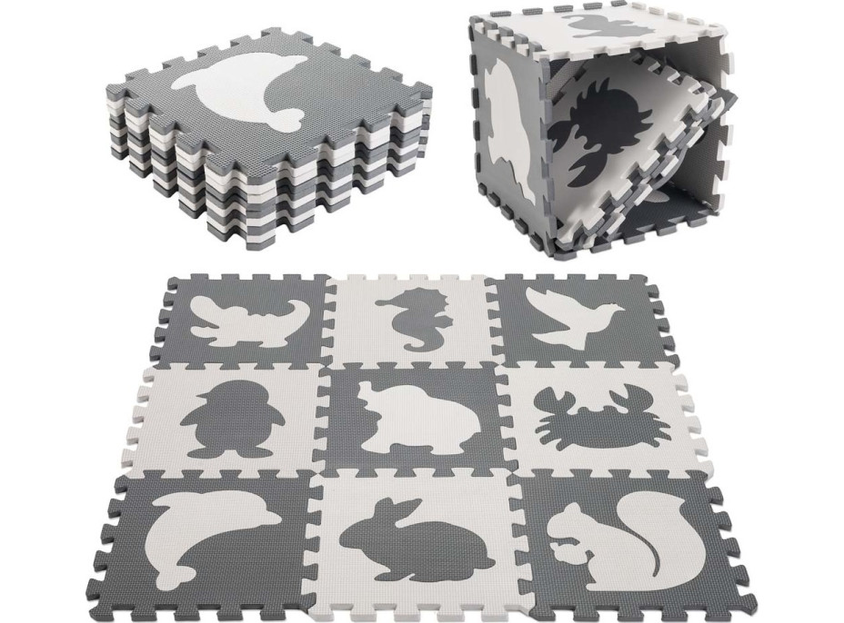 Pěnová puzzle podložka pro děti 9 prvků - šedá/ecru - 85cm x 85cm x 1cm