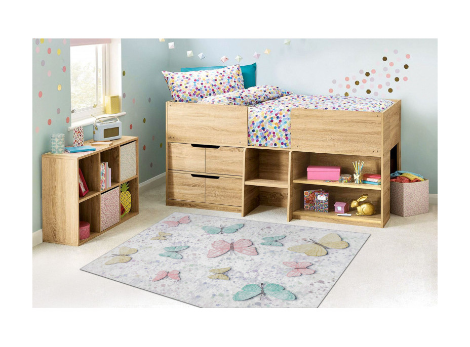 Dětský kusový koberec Bambino 1610 Butterflies cream, 80x150 cm