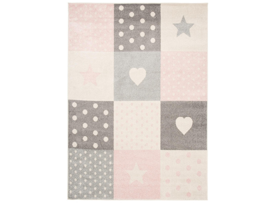 Kusový koberec AZUR srdíčka a hvězdičky - šedý/růžový/bílý, 160x220 cm