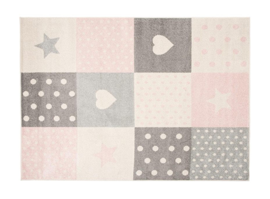 Kusový koberec AZUR srdíčka a hvězdičky - šedý/růžový/bílý, 160x220 cm