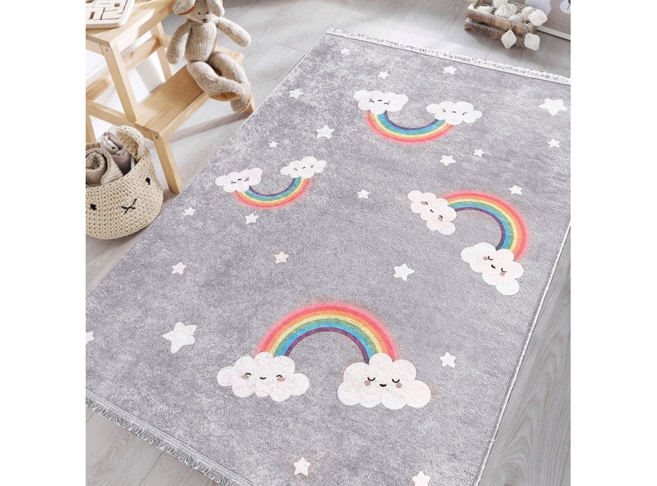 Dětský kusový koberec HONOR New - Duha - šedý