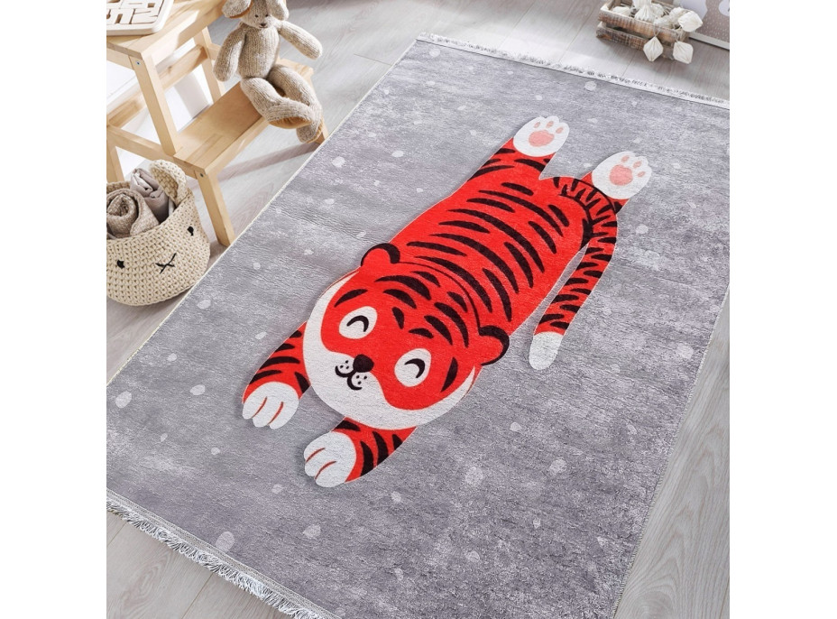 Dětský kusový koberec HONOR New - Tygr - šedý