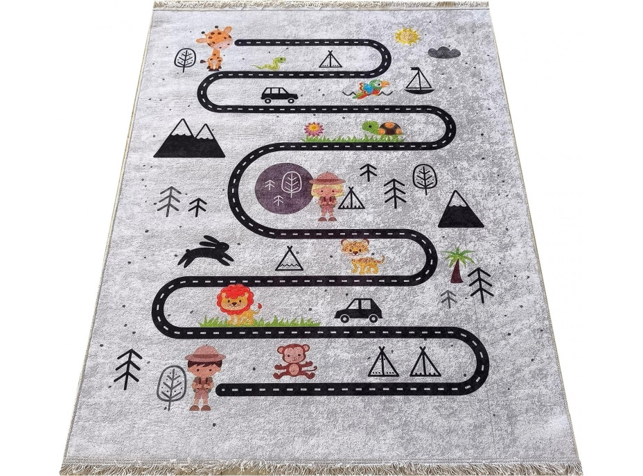 Dětský kusový koberec HONOR New - Putování za zvířátky - šedý