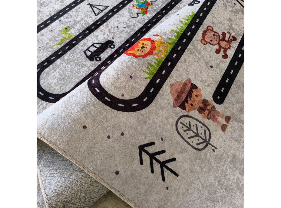 Dětský kusový koberec HONOR New - Putování za zvířátky - šedý