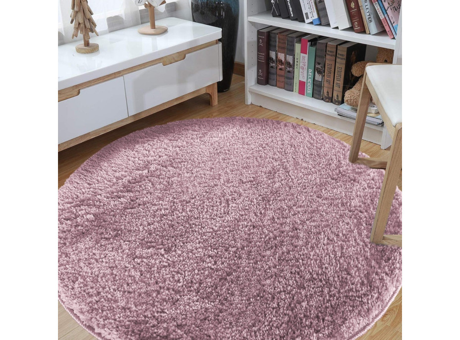 Moderní koberec SHAGGY CAMIL kulatý - růžový