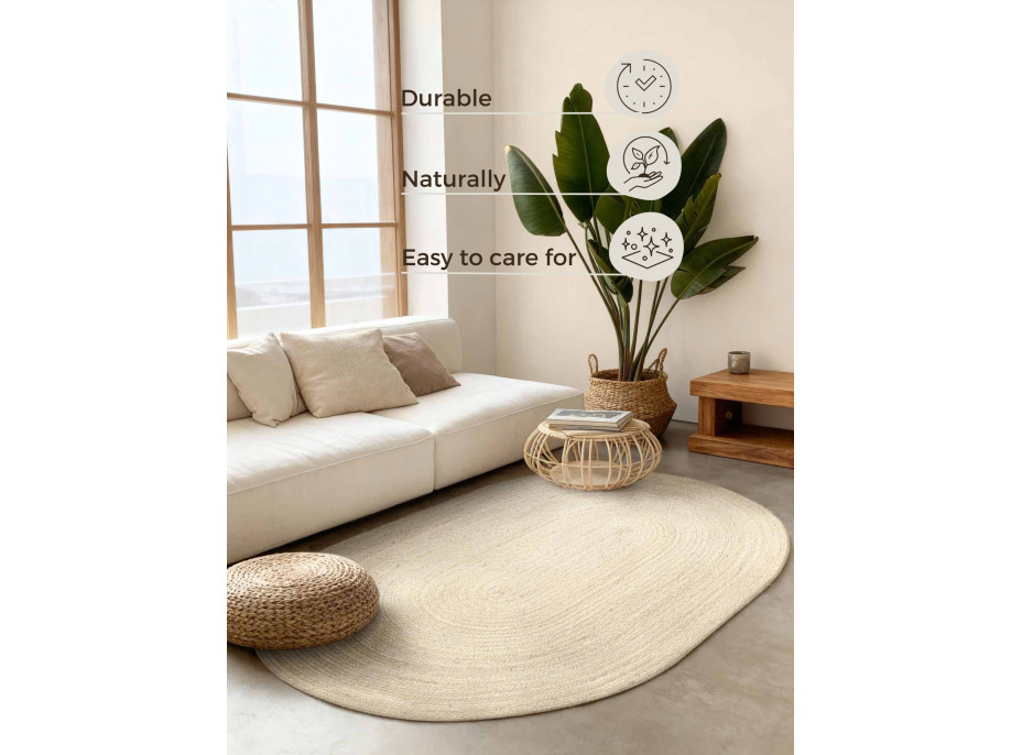 Kusový koberec Jute Braided 106007 Ivory ovál