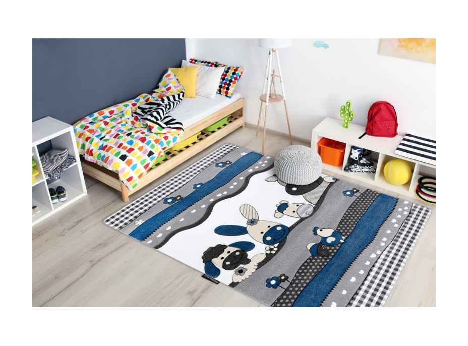 Dětský kusový koberec Petit Farm animals blue, 120x170 cm